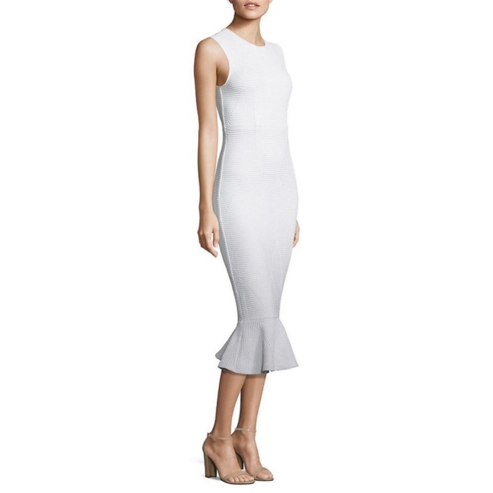 OPENING CEREMONY White Drop Lotus Fluted Stretch-Matelassé Midi Dress size Small
